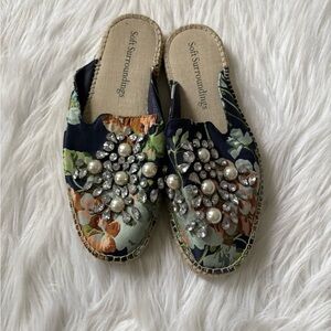 Soft Surroundings Navy Floral Embellished Mules